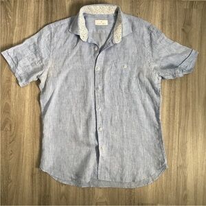 TOSCANO FIRENZE SHIRT 100% LINEN BLUE SHORT SLEEVES MENS MEDIUM